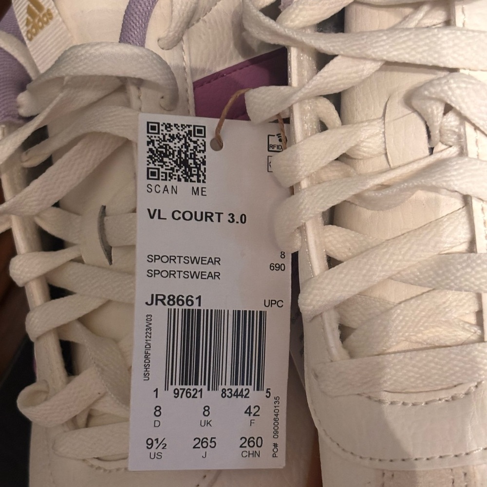 Adidas Cream Sneakers with Purple Stripes - Picture 5 of 9